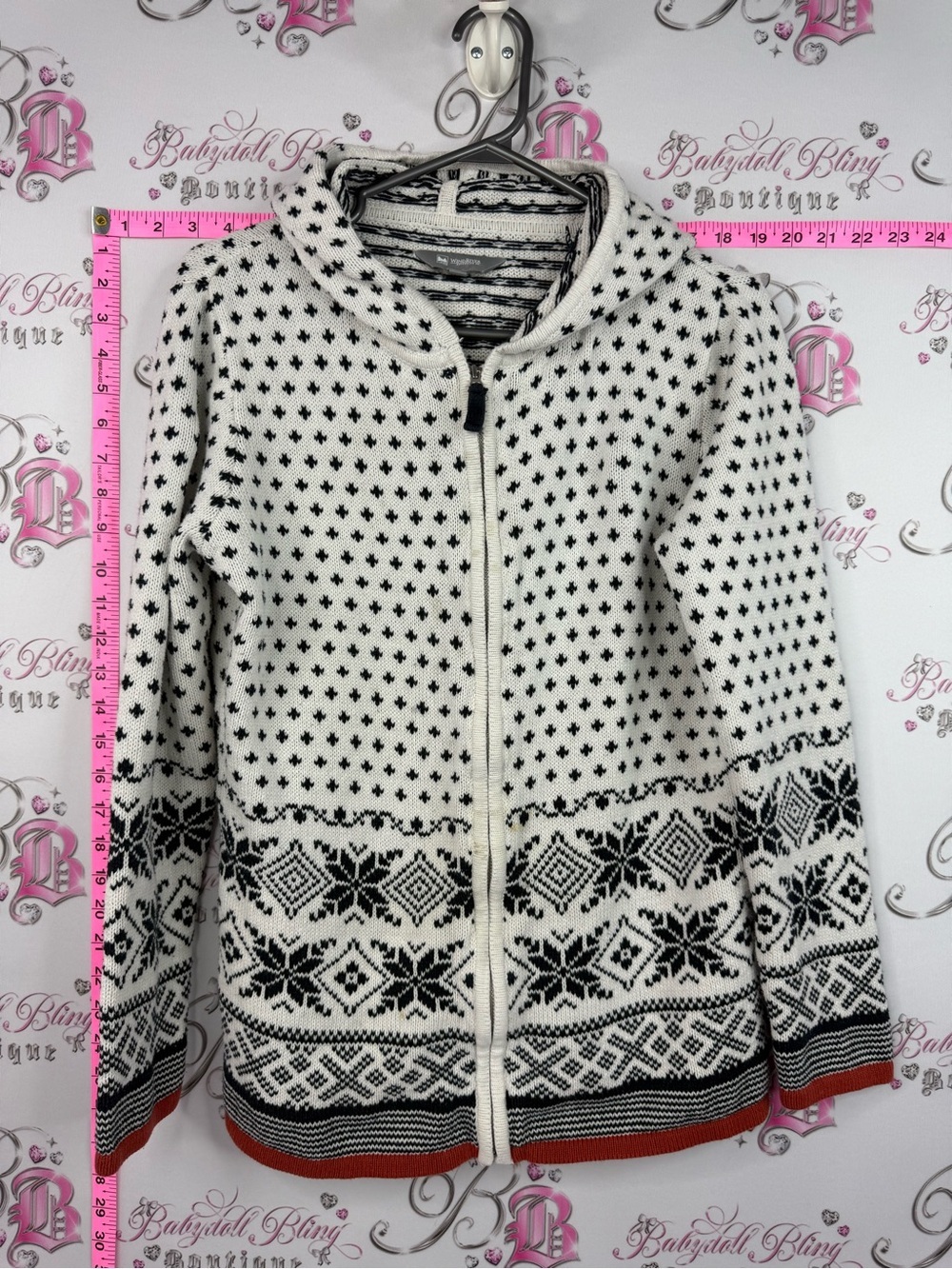 Windriver sweater knit Nordic-Pattern Zip Hoodie Jacket in Cream and Black
